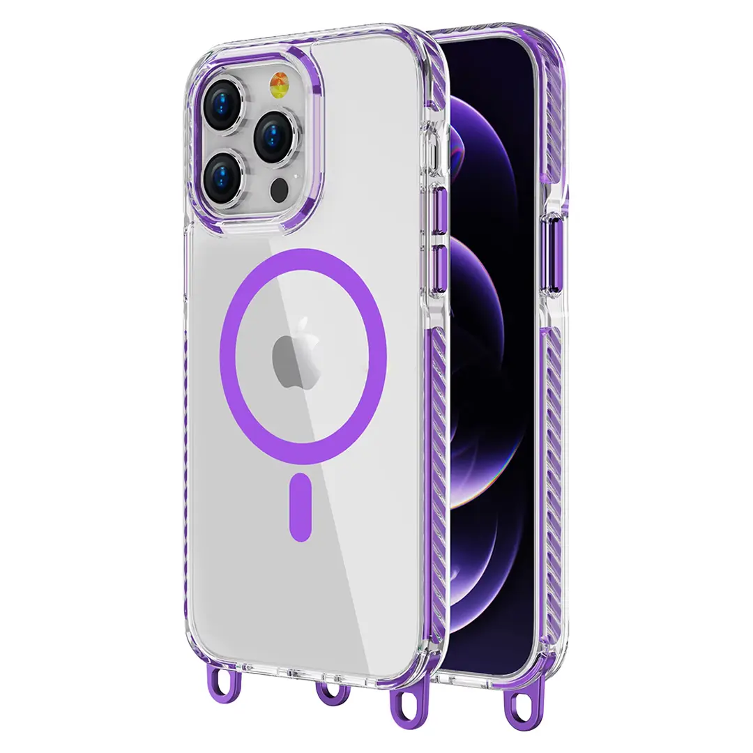 iPhone 15 Pro Max/iPhone 14 Pro Max Magsafe Clear Twotone Case with Lanyard Purple